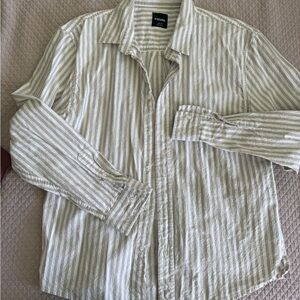 RSQ Beige and White Striped Casual Button-Down Shirt